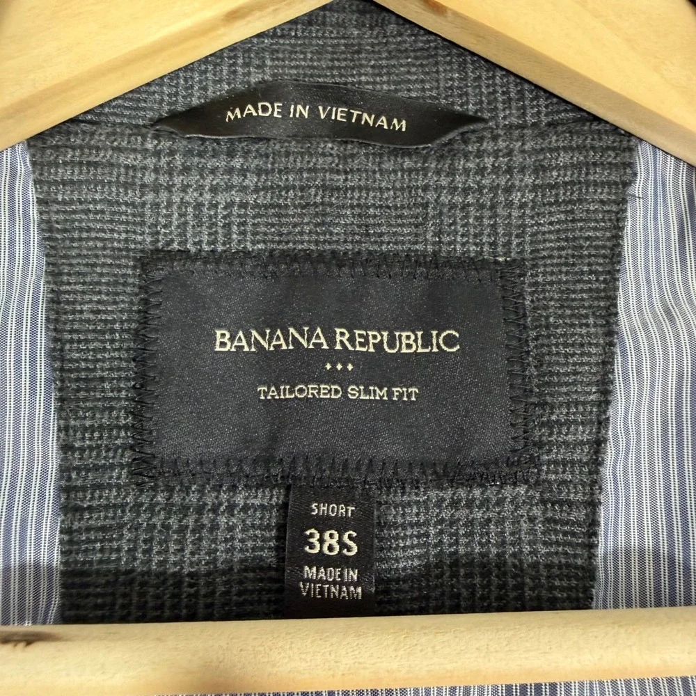 Banana Republic Blazer Tailored Slim Fit Mens 38S Grey Cotton Glen Plaid NEW